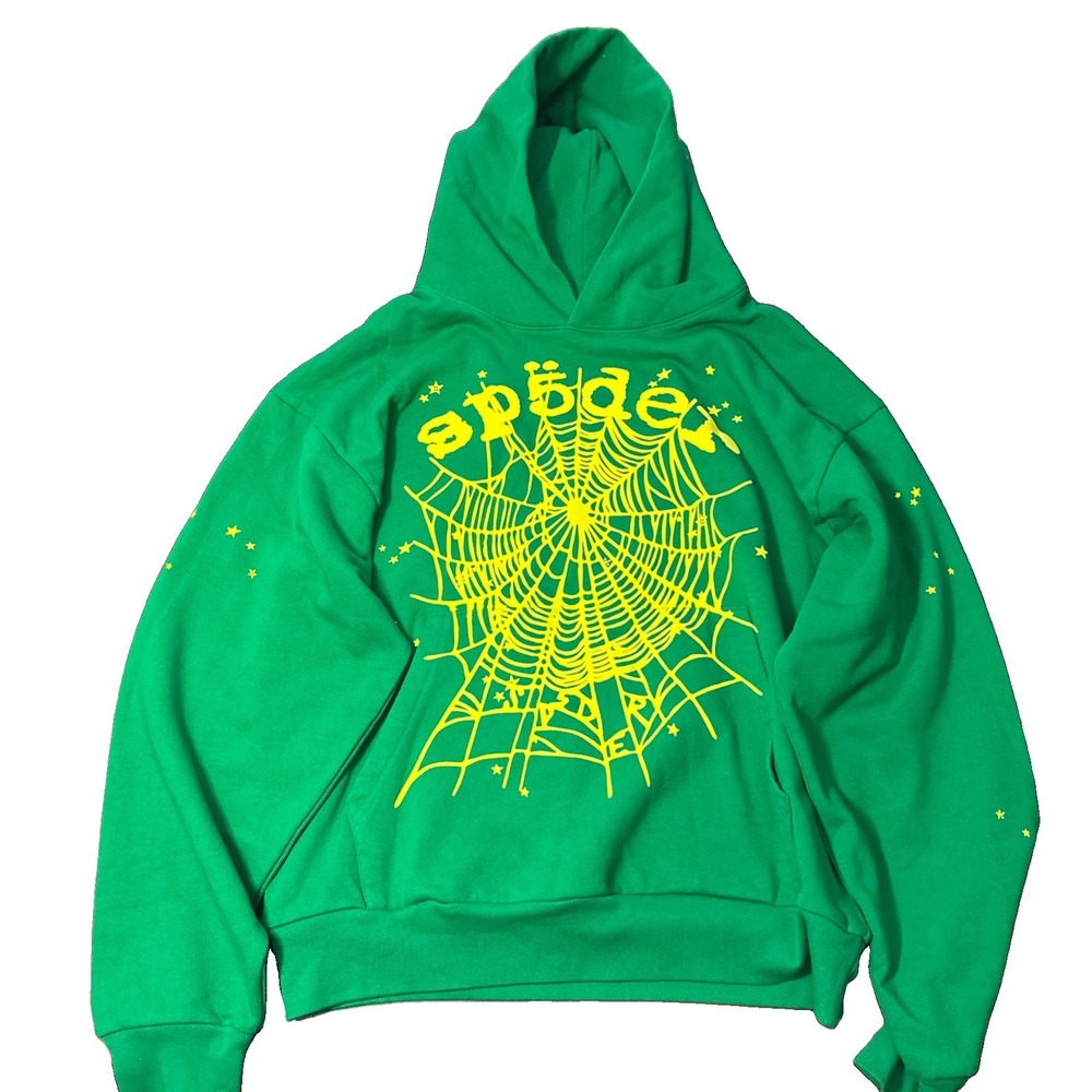 NWT SP5DER Star OG Web V2 Hoodie Men's Size Large Green Flaw